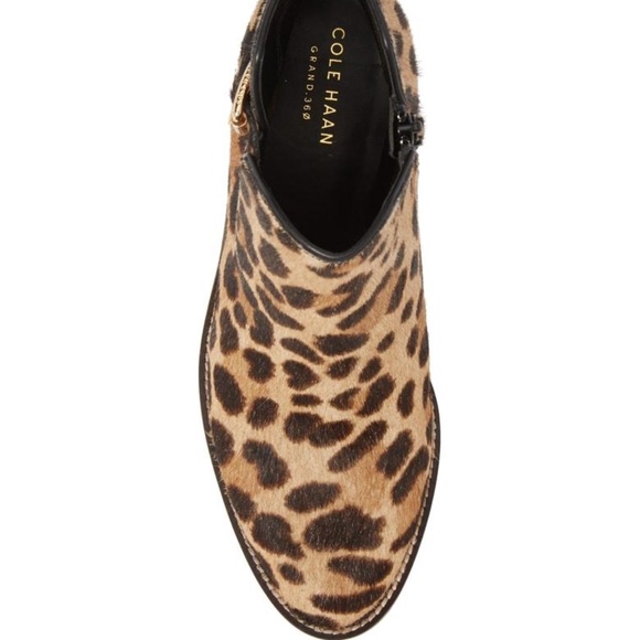 COLE HAAN Harrington Grand Genuine Calf Hair Bootie Leather Leopard Ankle Boots - Picture 6 of 9
